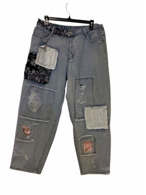Women's SHEIN Light Blue Patchwork Distressed Jeans Plus 14W